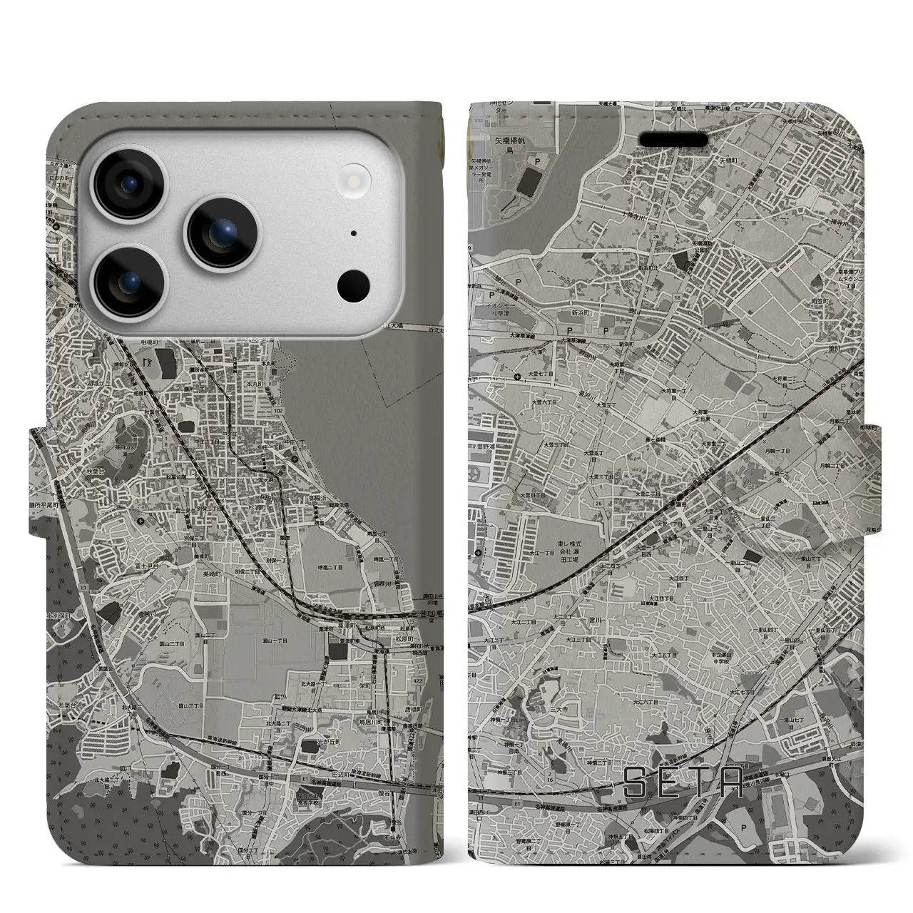 【瀬田(滋賀県)】地図柄iPhoneケース(手帳タイプ)