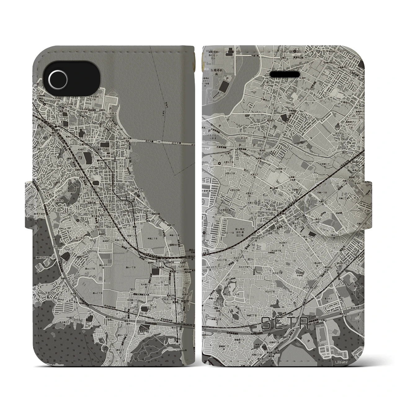 【瀬田(滋賀県)】地図柄iPhoneケース(手帳タイプ)