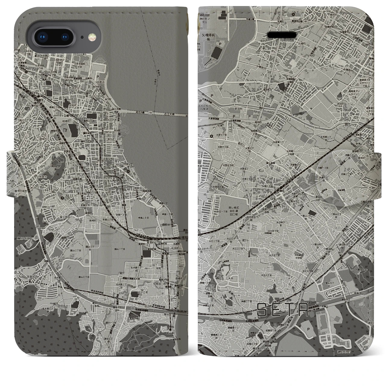 【瀬田(滋賀県)】地図柄iPhoneケース(手帳タイプ)