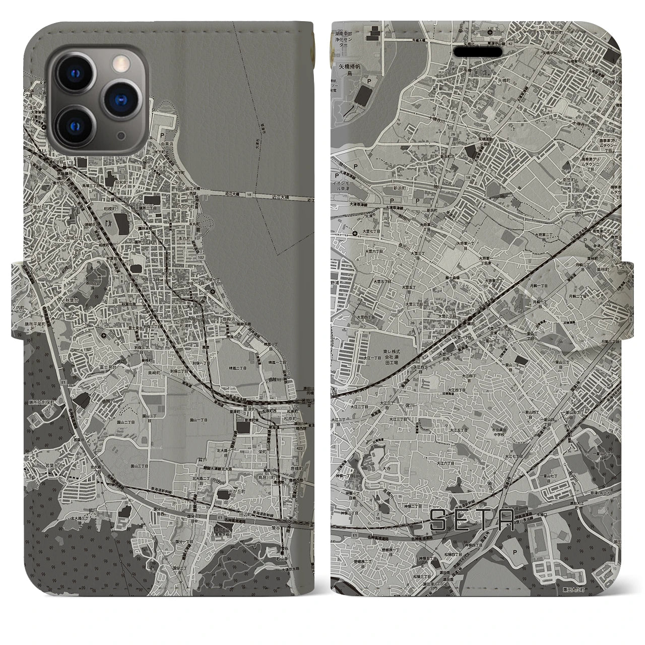 【瀬田(滋賀県)】地図柄iPhoneケース(手帳タイプ)