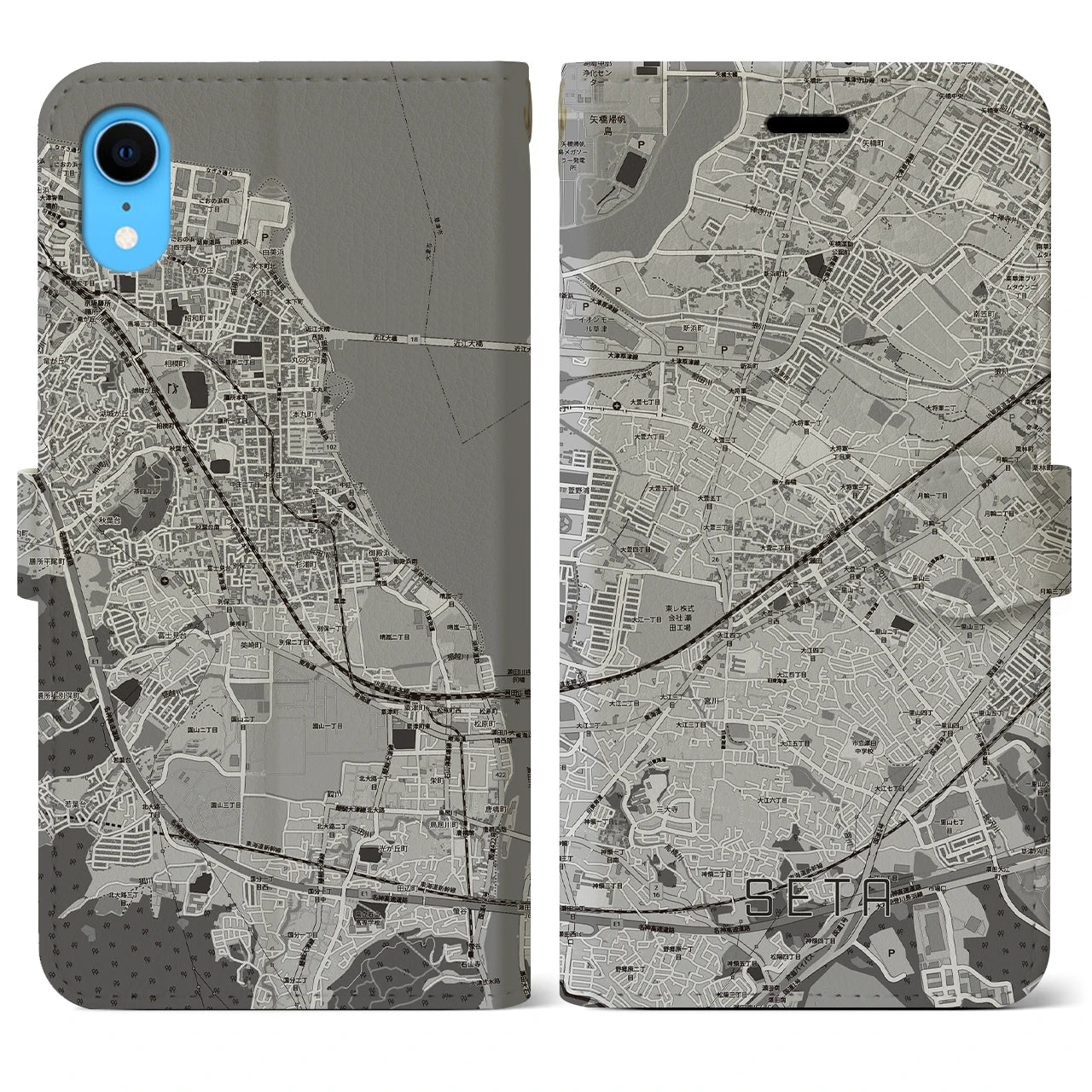 【瀬田(滋賀県)】地図柄iPhoneケース(手帳タイプ)