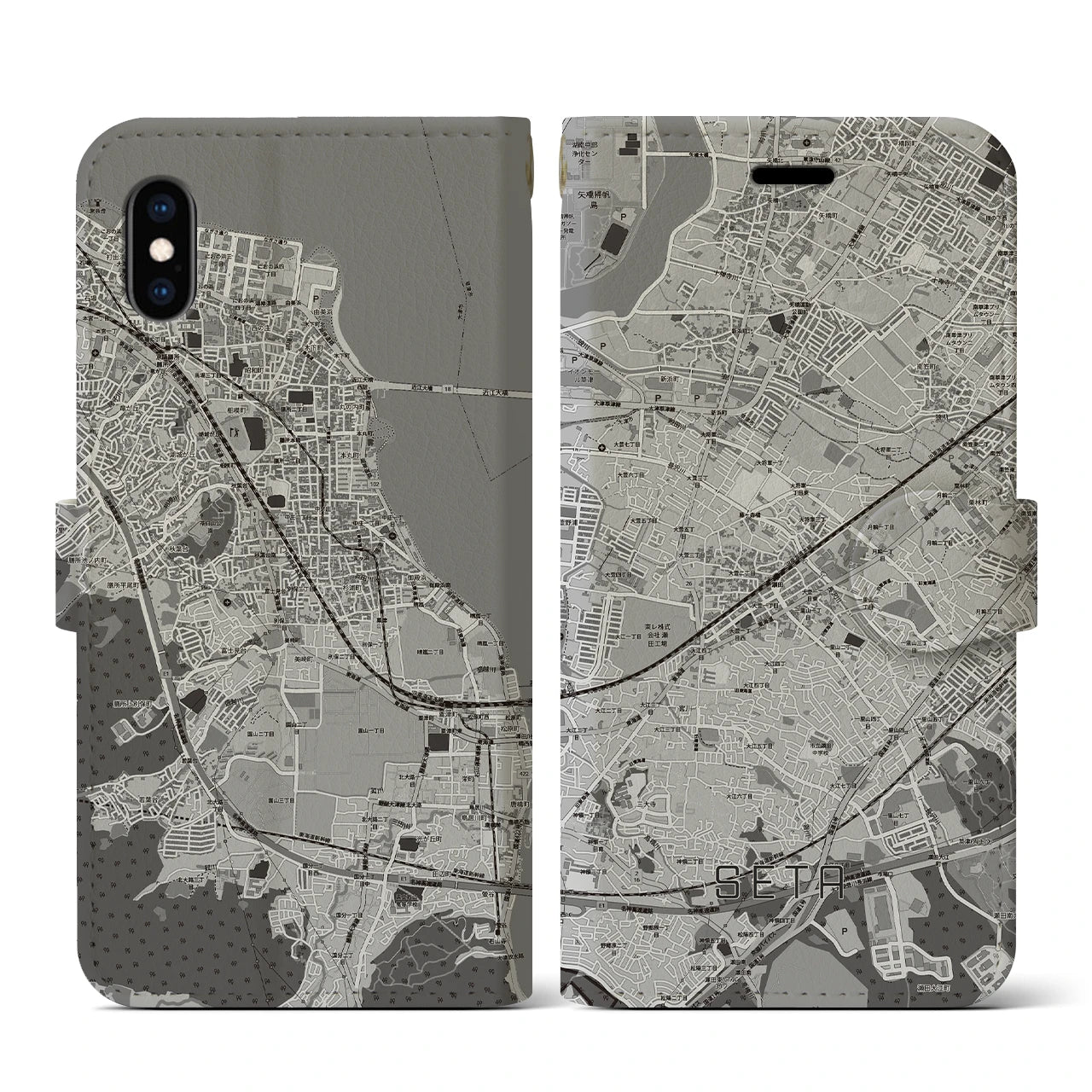 【瀬田(滋賀県)】地図柄iPhoneケース(手帳タイプ)