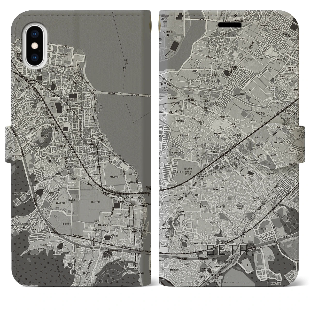 【瀬田(滋賀県)】地図柄iPhoneケース(手帳タイプ)