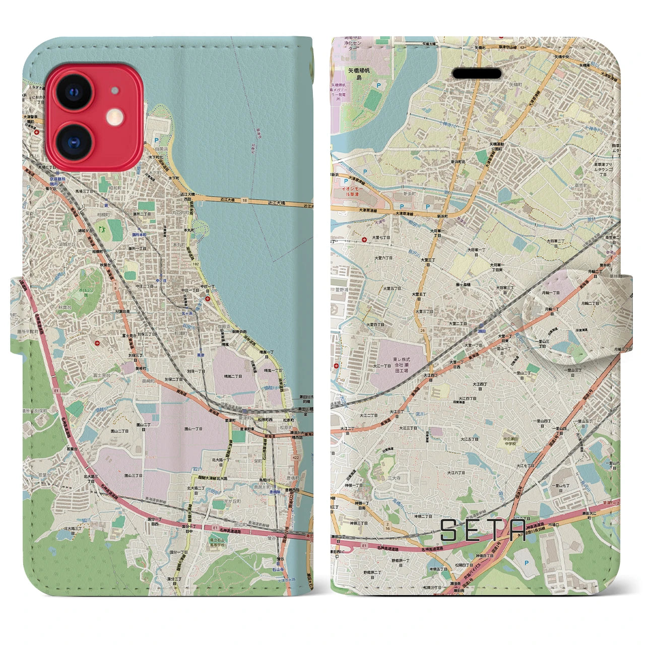 【瀬田(滋賀県)】地図柄iPhoneケース(手帳タイプ)
