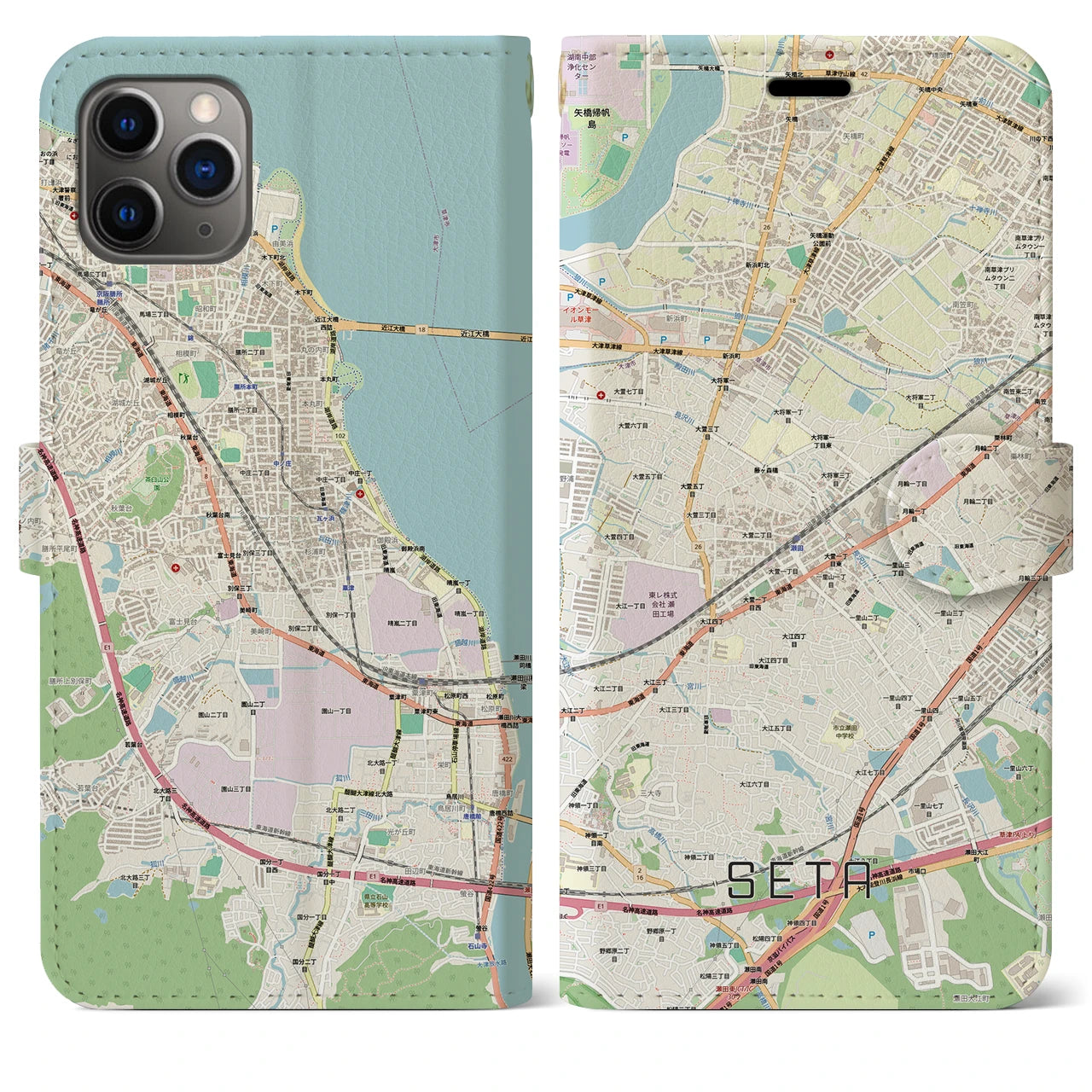 【瀬田(滋賀県)】地図柄iPhoneケース(手帳タイプ)