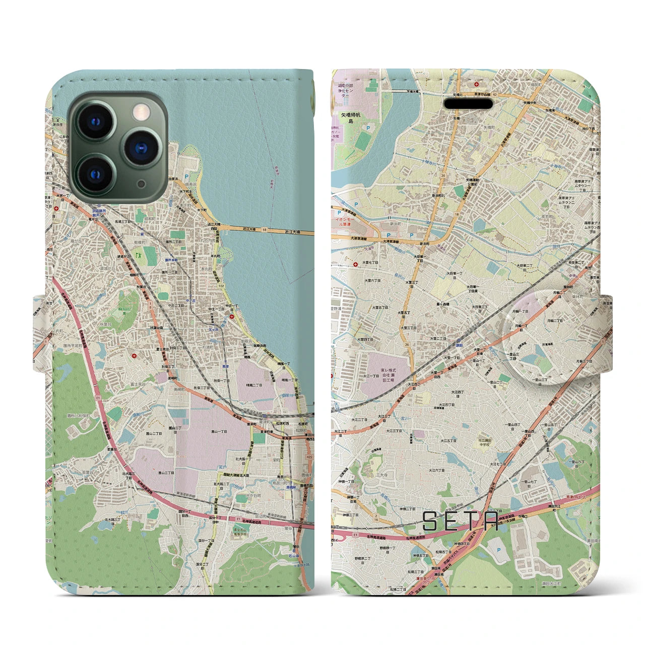 【瀬田(滋賀県)】地図柄iPhoneケース(手帳タイプ)