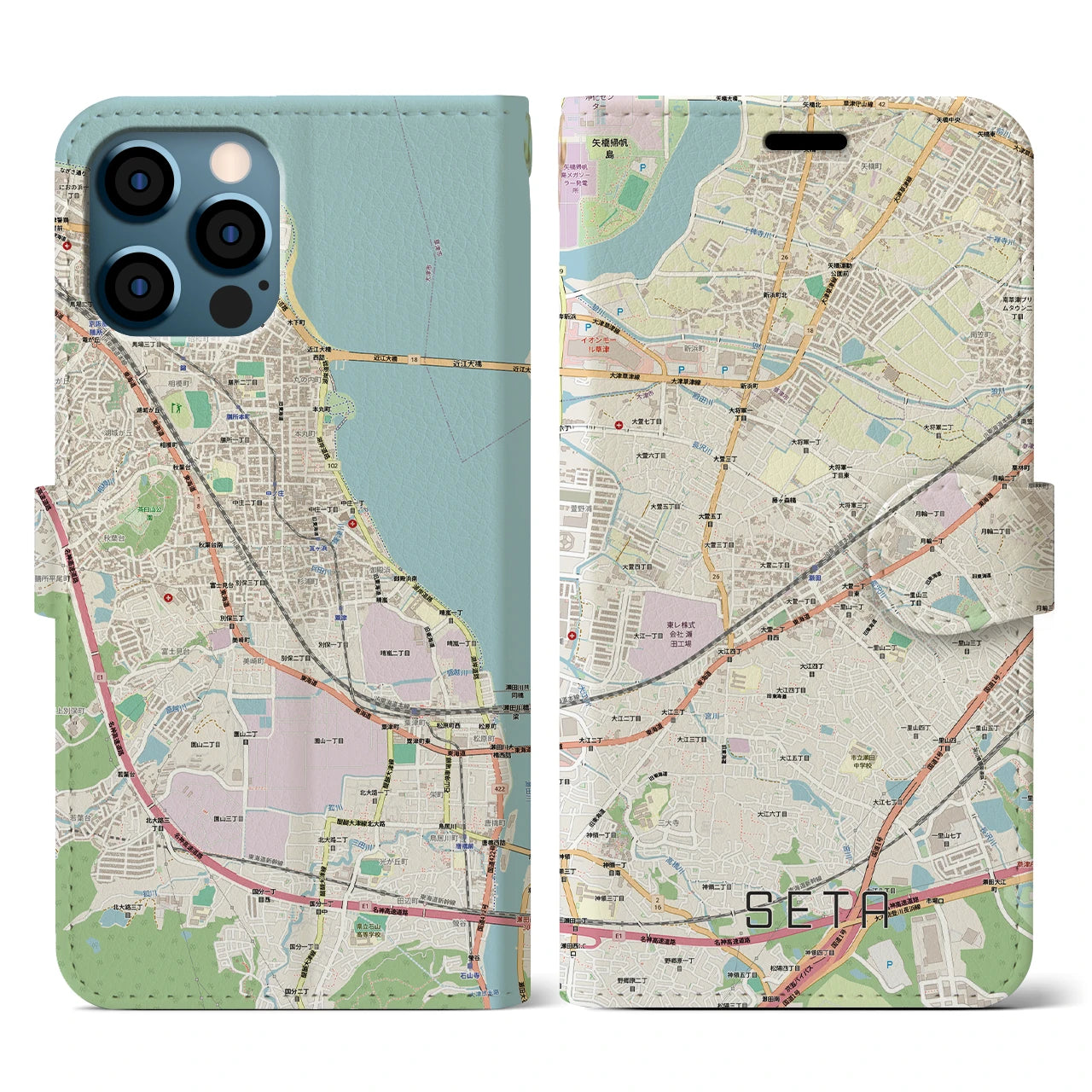 【瀬田(滋賀県)】地図柄iPhoneケース(手帳タイプ)