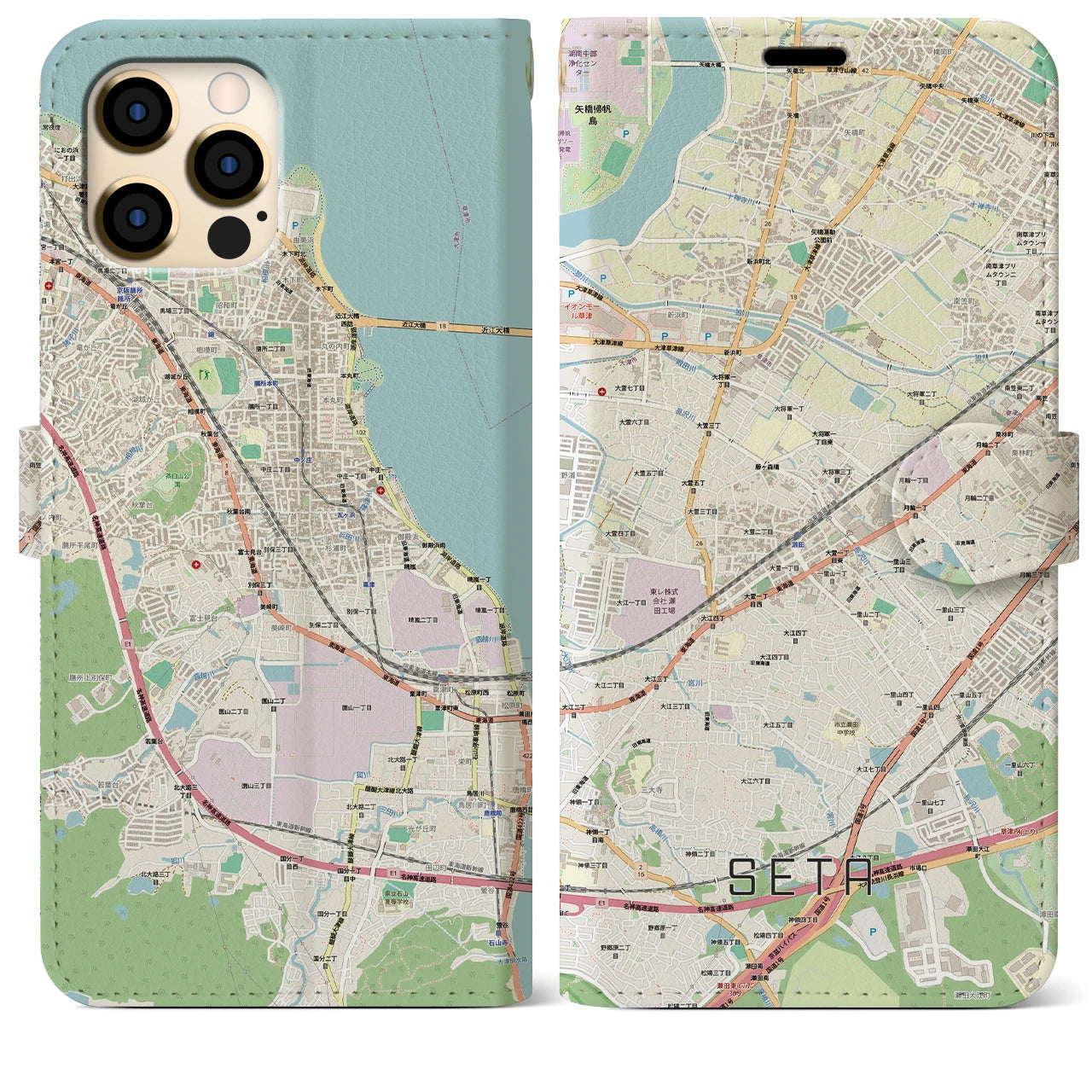 【瀬田(滋賀県)】地図柄iPhoneケース(手帳タイプ)