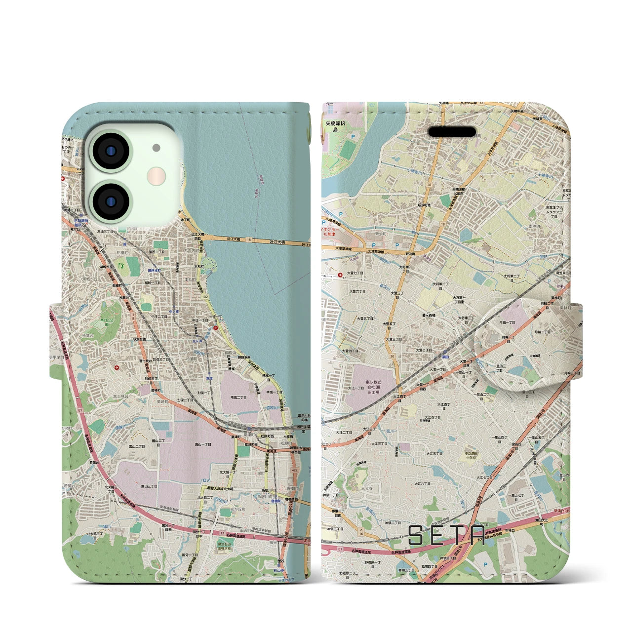 【瀬田(滋賀県)】地図柄iPhoneケース(手帳タイプ)