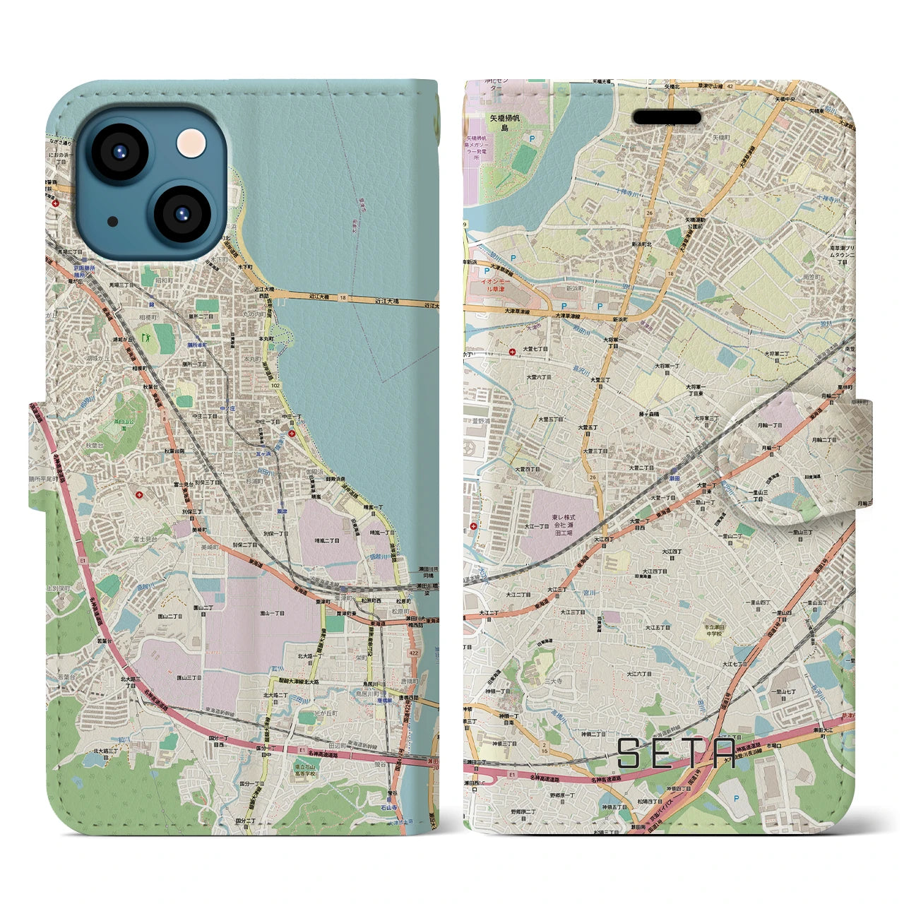 【瀬田(滋賀県)】地図柄iPhoneケース(手帳タイプ)