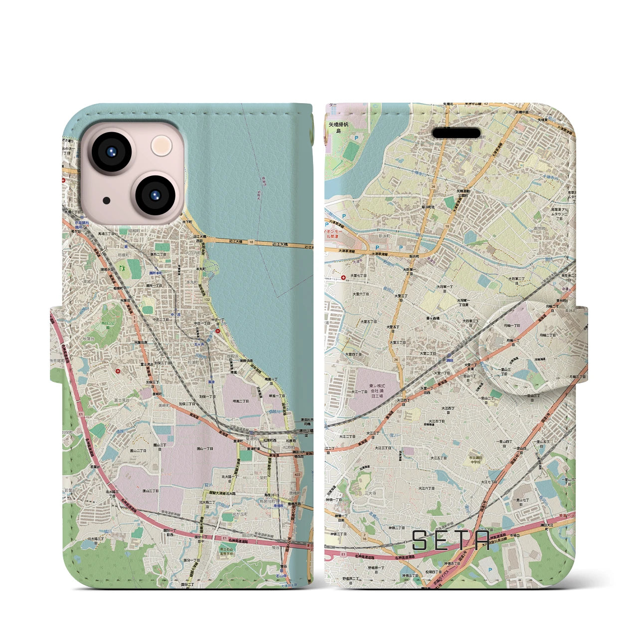 【瀬田(滋賀県)】地図柄iPhoneケース(手帳タイプ)