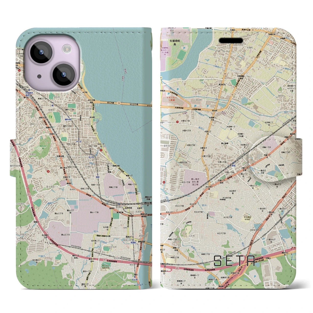 【瀬田(滋賀県)】地図柄iPhoneケース(手帳タイプ)
