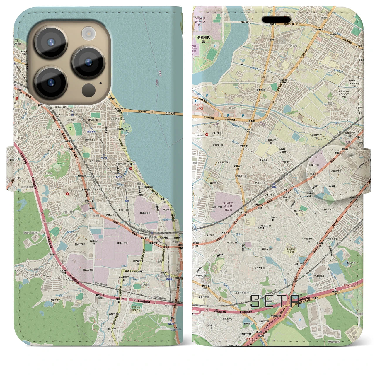 【瀬田(滋賀県)】地図柄iPhoneケース(手帳タイプ)