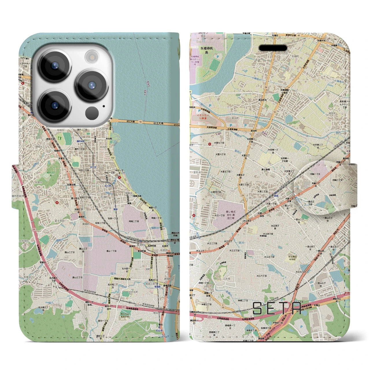 【瀬田(滋賀県)】地図柄iPhoneケース(手帳タイプ)