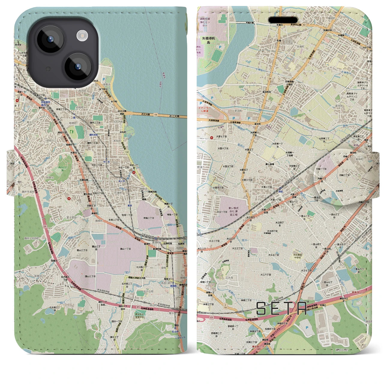 【瀬田(滋賀県)】地図柄iPhoneケース(手帳タイプ)
