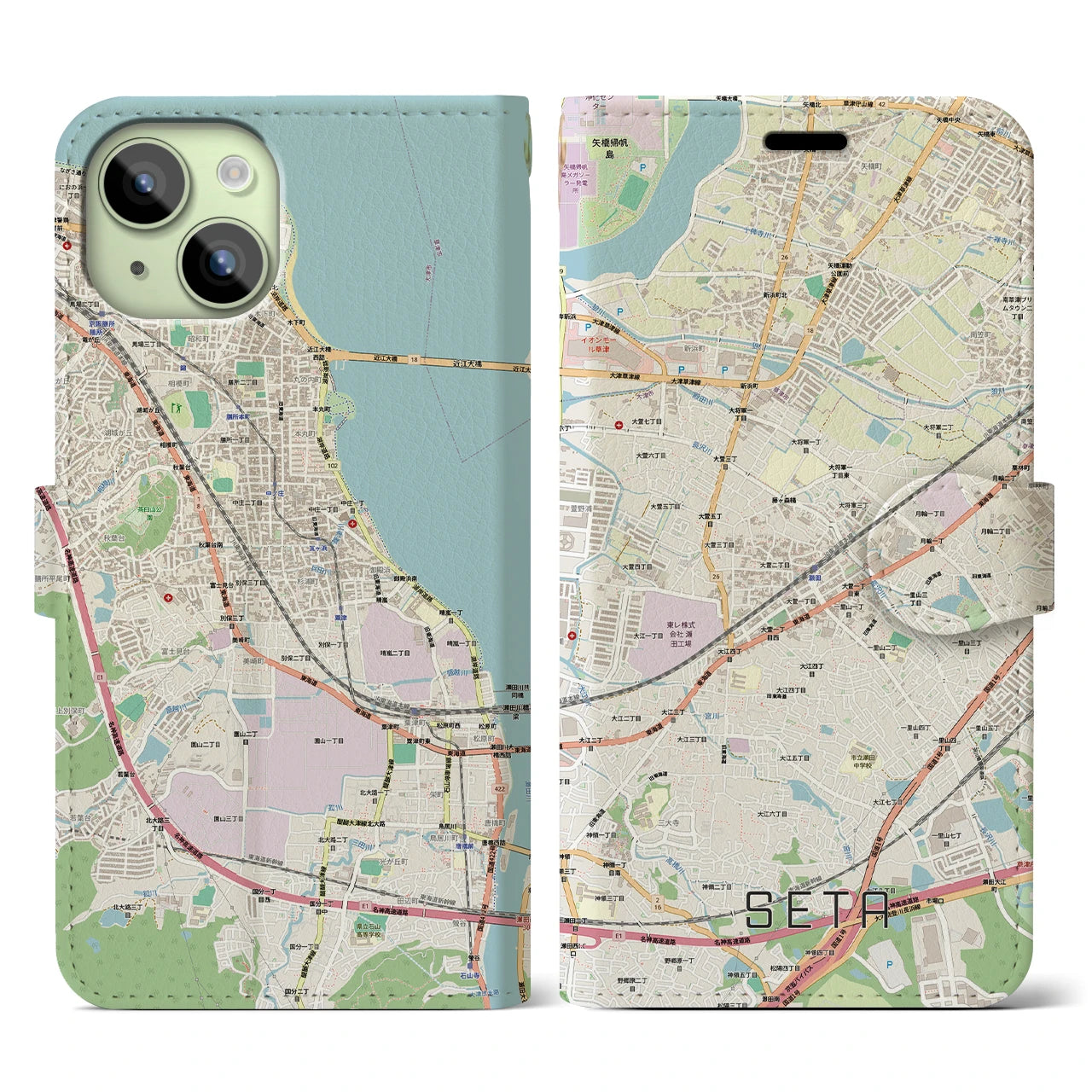 【瀬田(滋賀県)】地図柄iPhoneケース(手帳タイプ)