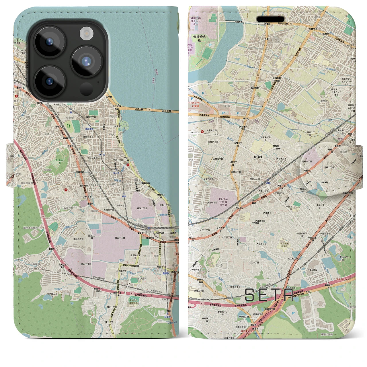 【瀬田(滋賀県)】地図柄iPhoneケース(手帳タイプ)