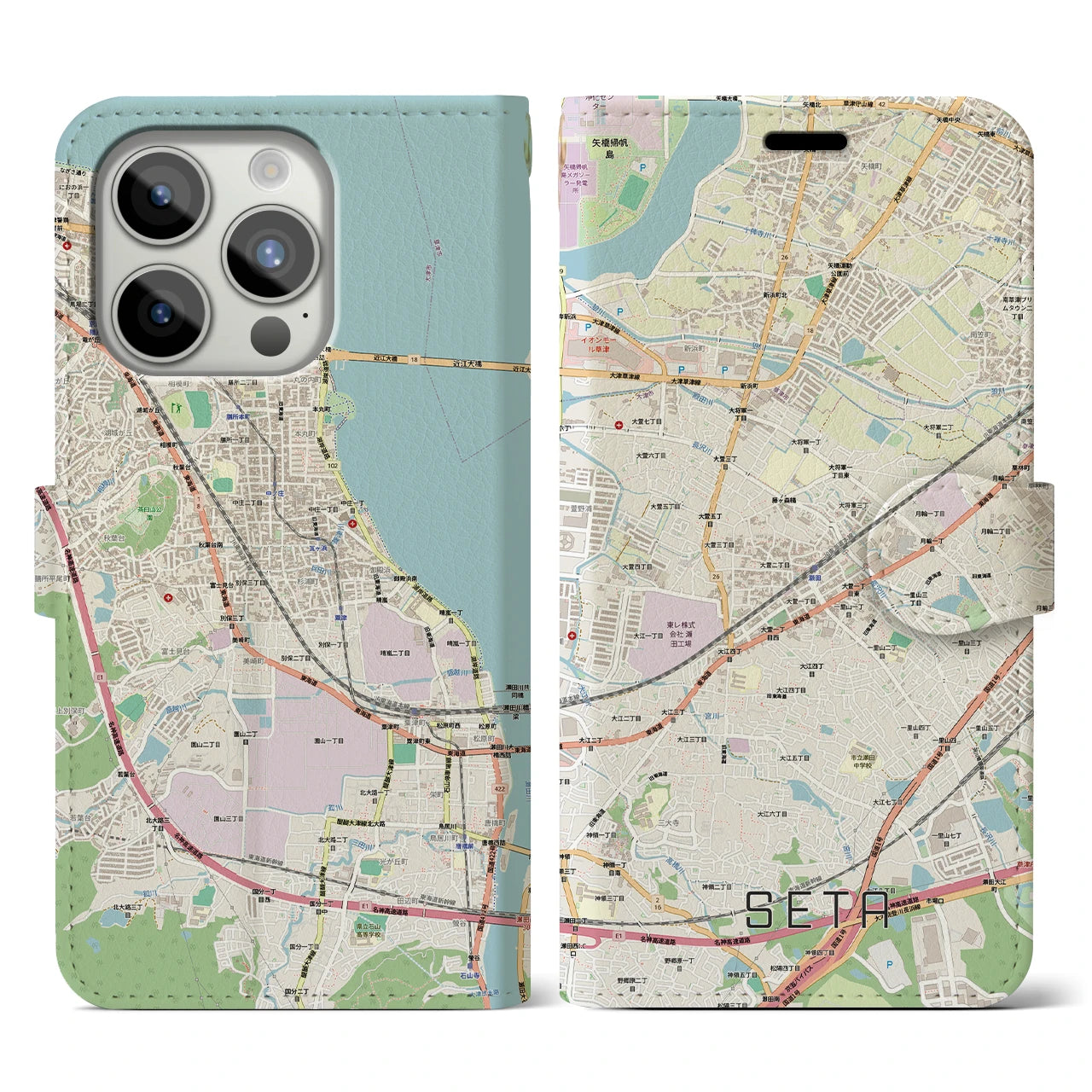 【瀬田(滋賀県)】地図柄iPhoneケース(手帳タイプ)