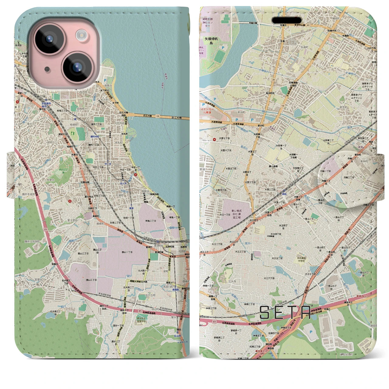 【瀬田(滋賀県)】地図柄iPhoneケース(手帳タイプ)