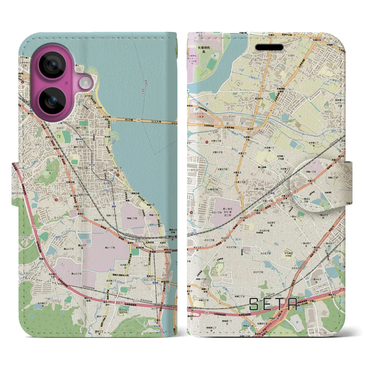 【瀬田(滋賀県)】地図柄iPhoneケース(手帳タイプ)