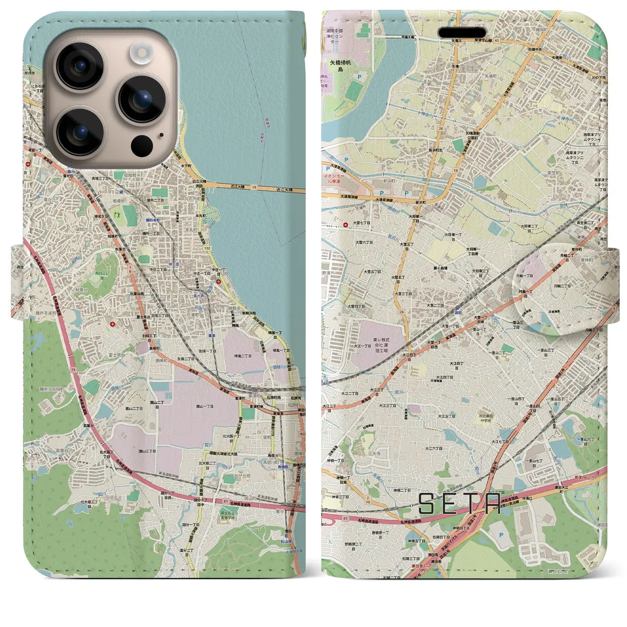 【瀬田(滋賀県)】地図柄iPhoneケース(手帳タイプ)