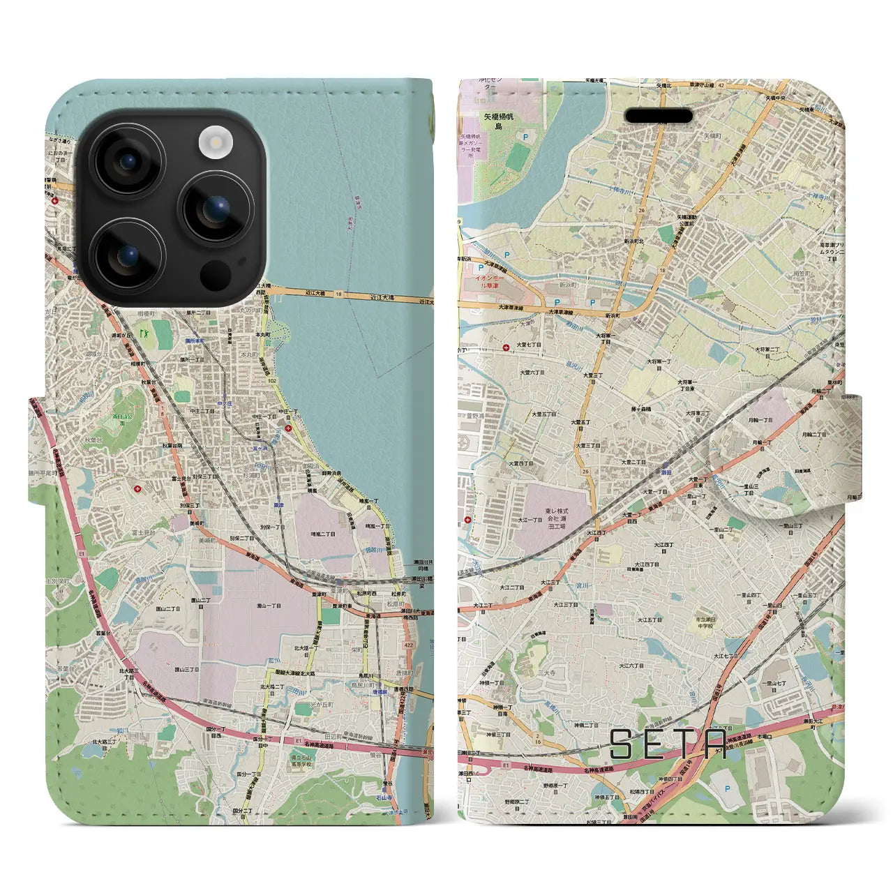 【瀬田(滋賀県)】地図柄iPhoneケース(手帳タイプ)