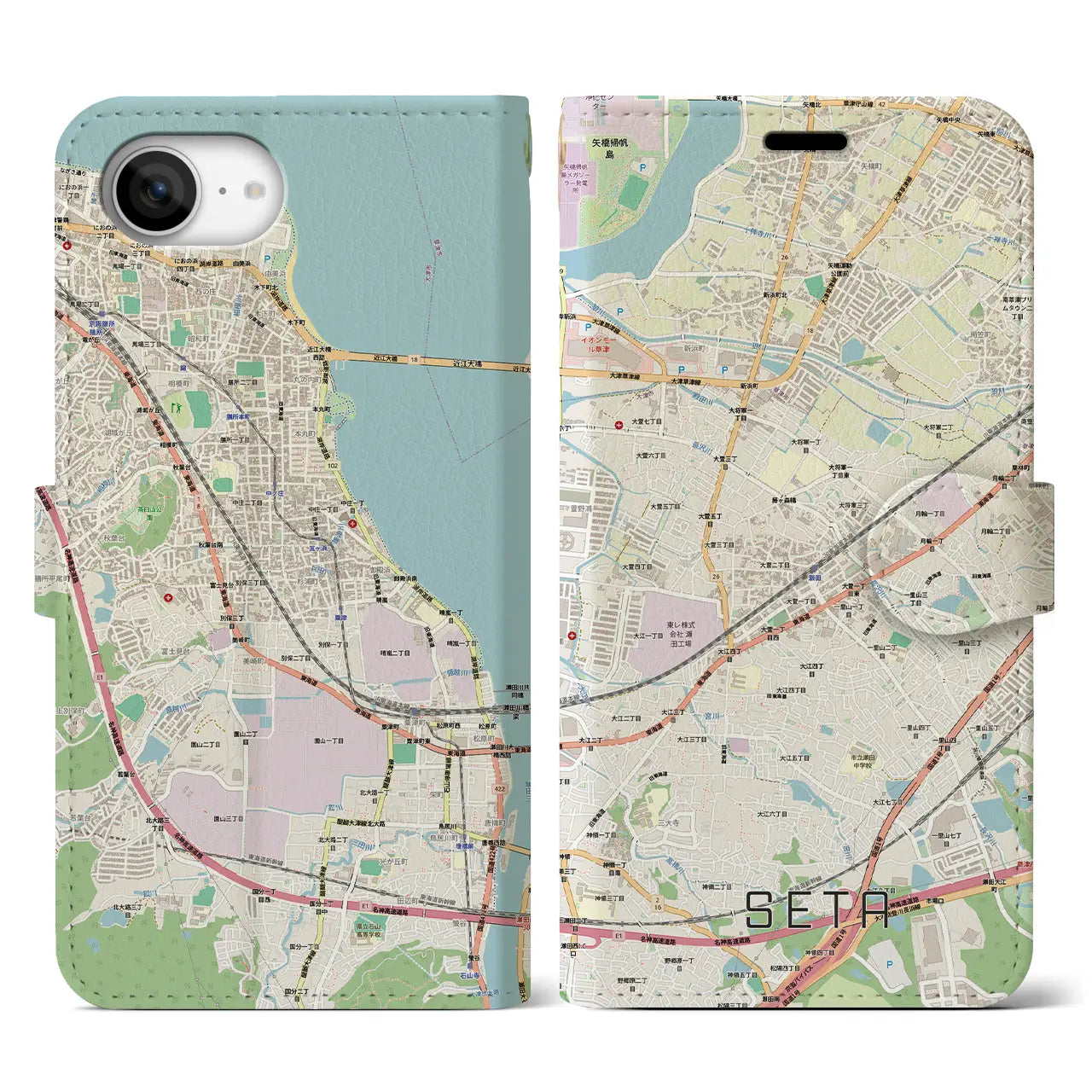 【瀬田(滋賀県)】地図柄iPhoneケース(手帳タイプ)