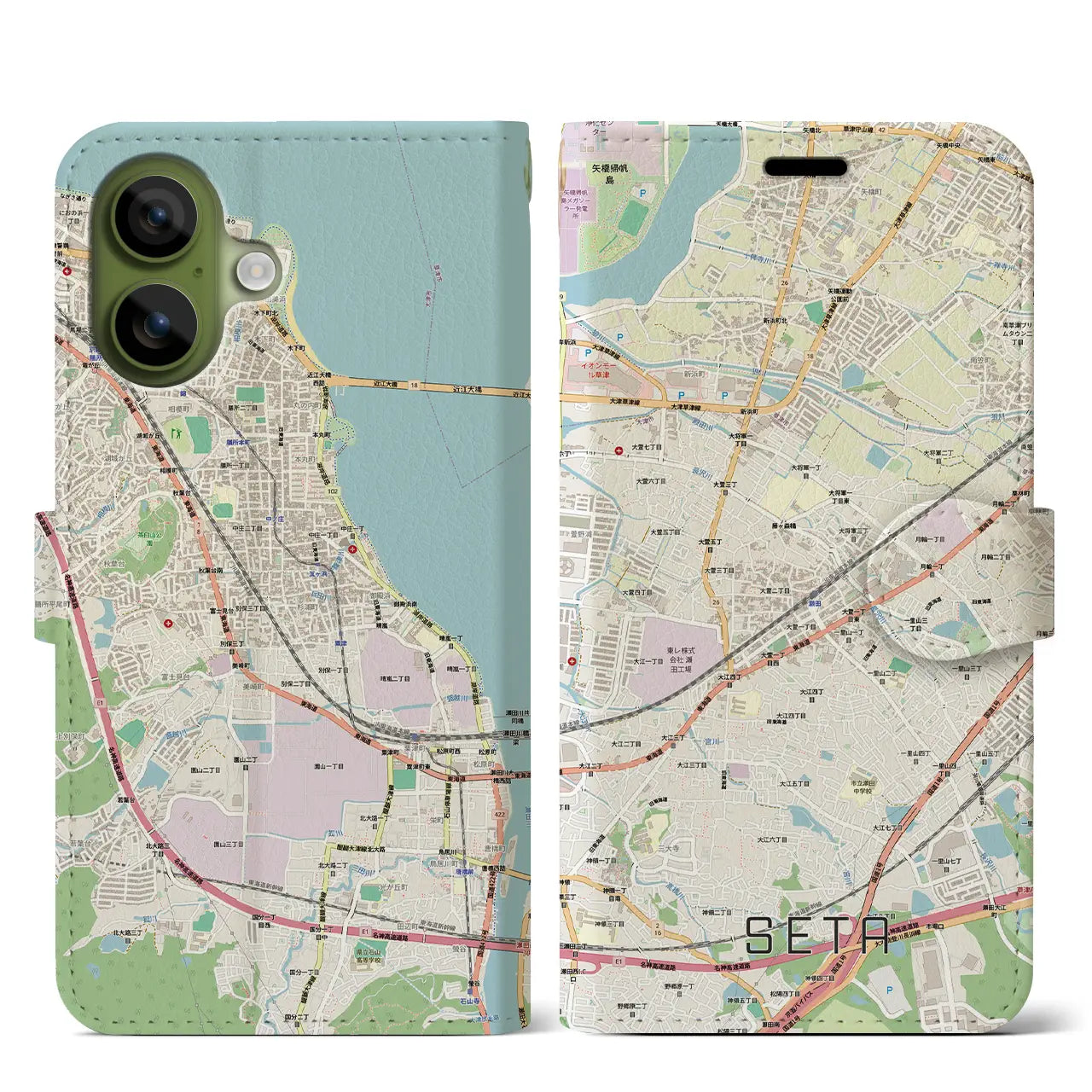 【瀬田(滋賀県)】地図柄iPhoneケース(手帳タイプ)