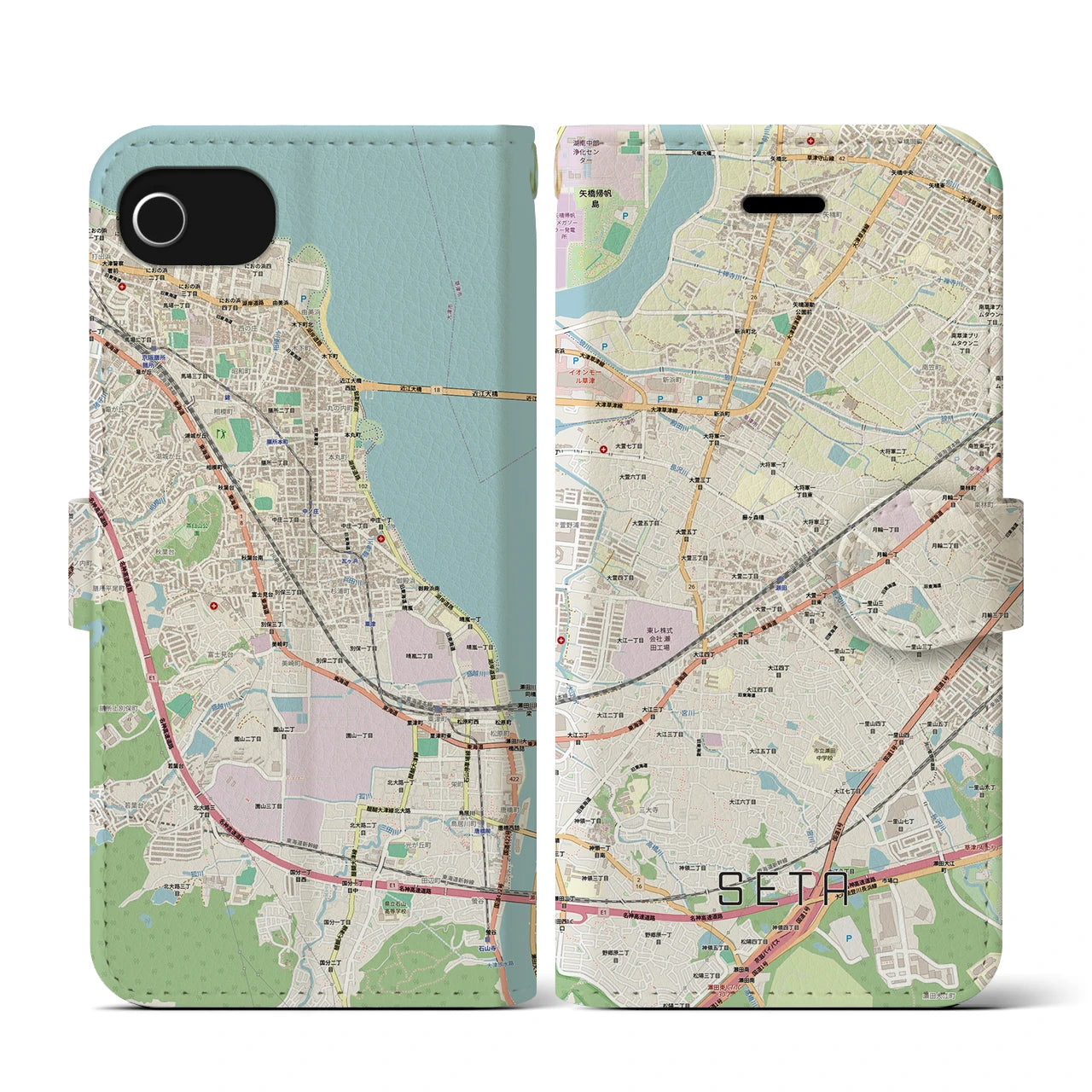 【瀬田(滋賀県)】地図柄iPhoneケース(手帳タイプ)