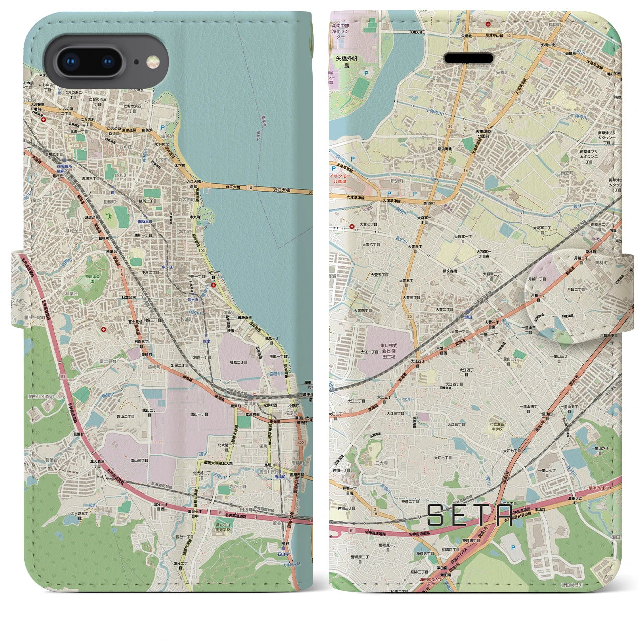 【瀬田(滋賀県)】地図柄iPhoneケース(手帳タイプ)