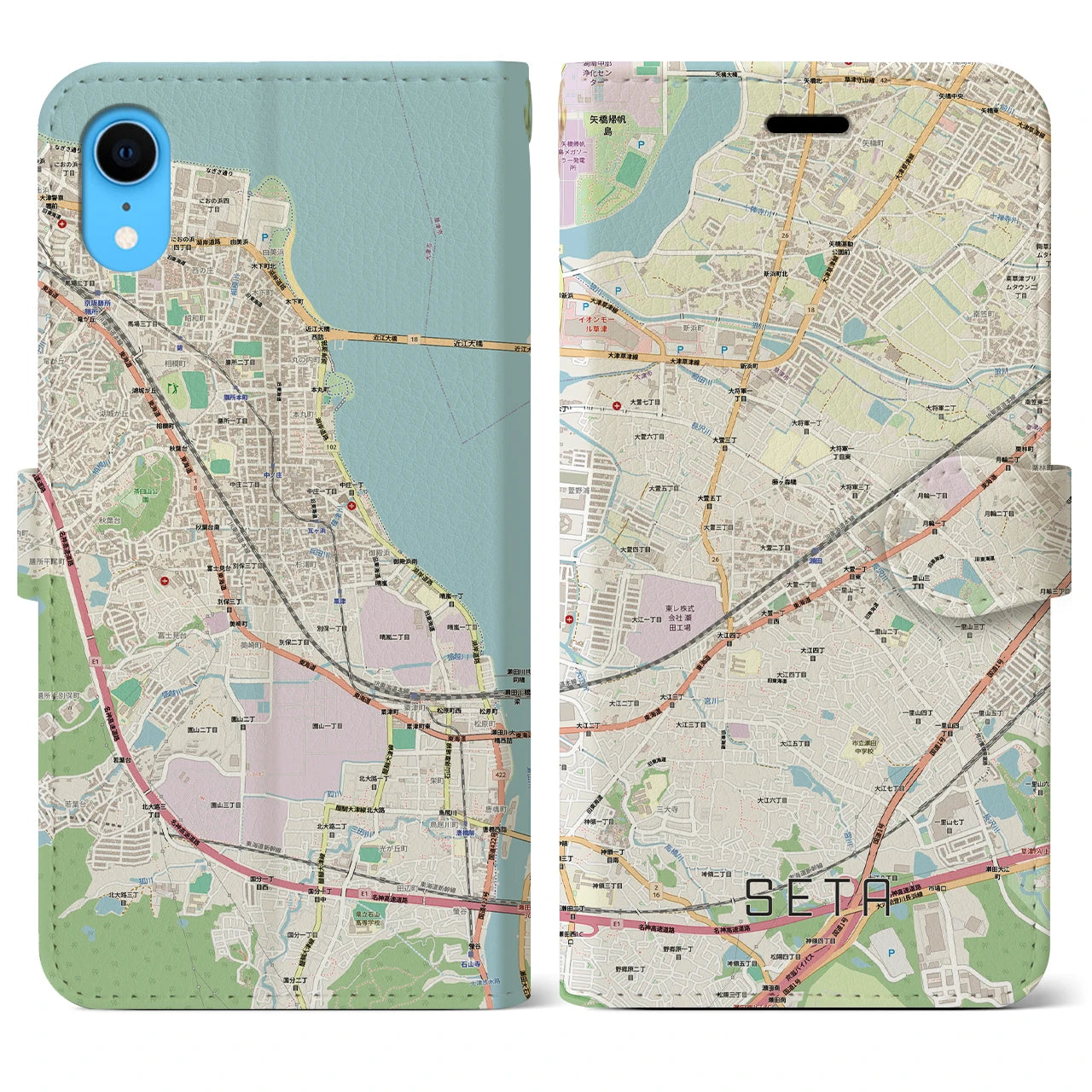 【瀬田(滋賀県)】地図柄iPhoneケース(手帳タイプ)