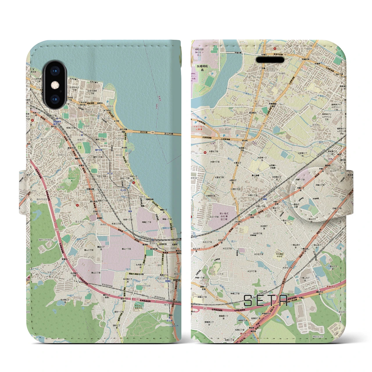 【瀬田(滋賀県)】地図柄iPhoneケース(手帳タイプ)