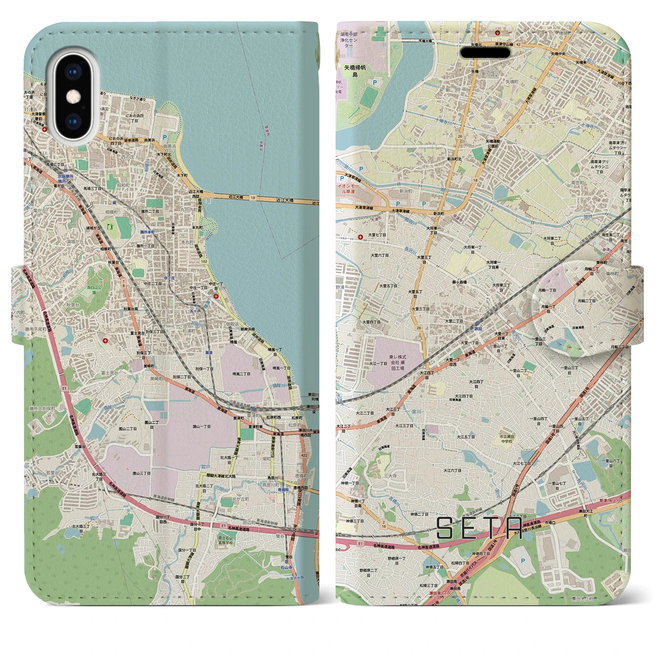 【瀬田(滋賀県)】地図柄iPhoneケース(手帳タイプ)