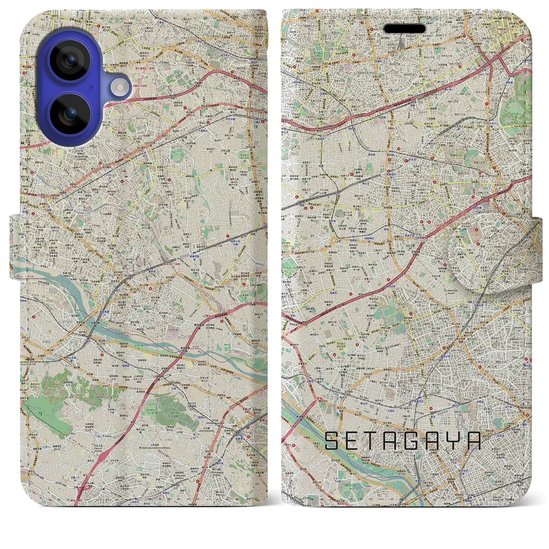 【世田谷2(東京都)】地図柄iPhoneケース(手帳タイプ)ナチュラル・iPhone 16 Pro Max 用