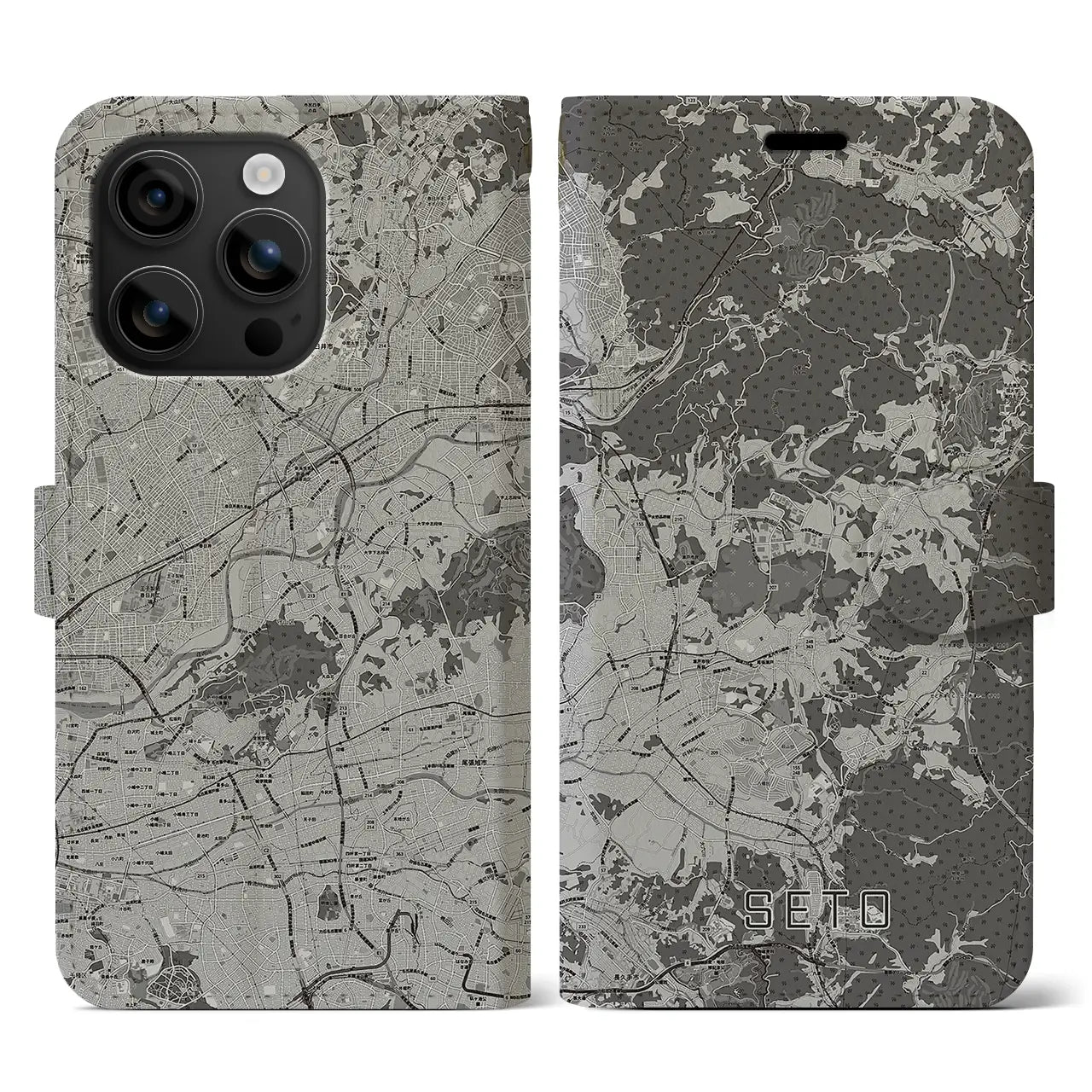 【瀬戸(愛知県)】地図柄iPhoneケース(手帳タイプ)モノトーン・iPhone 16 用