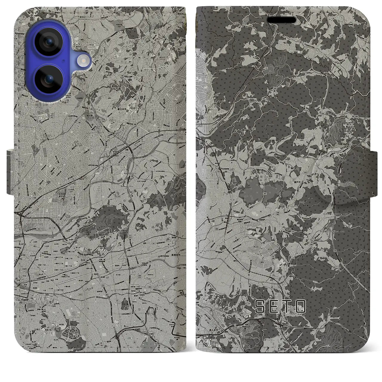 【瀬戸(愛知県)】地図柄iPhoneケース(手帳タイプ)モノトーン・iPhone 16 Pro Max 用