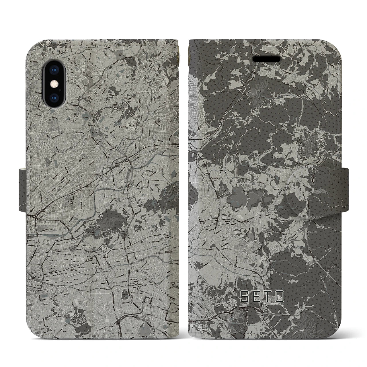 【瀬戸(愛知県)】地図柄iPhoneケース(手帳タイプ)モノトーン・iPhone XS / X 用