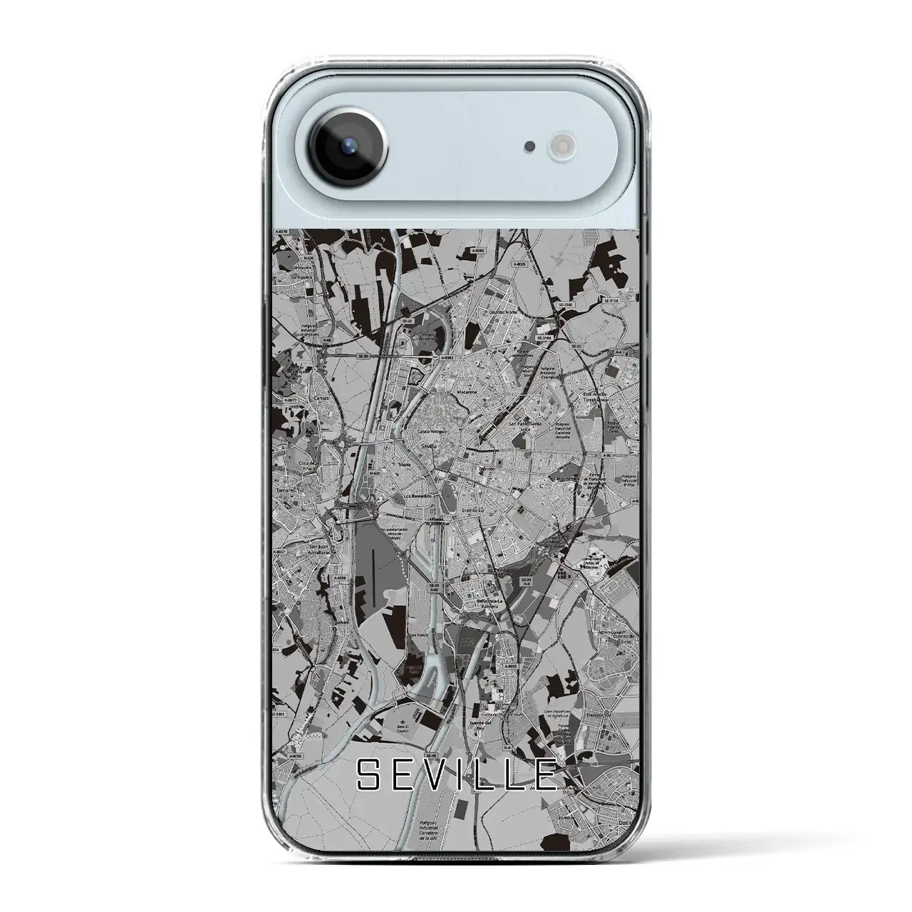 【セビリア(スペイン)】地図柄iPhoneケース(クリアタイプ)モノトーン・iPhone 17 Pro Max 用