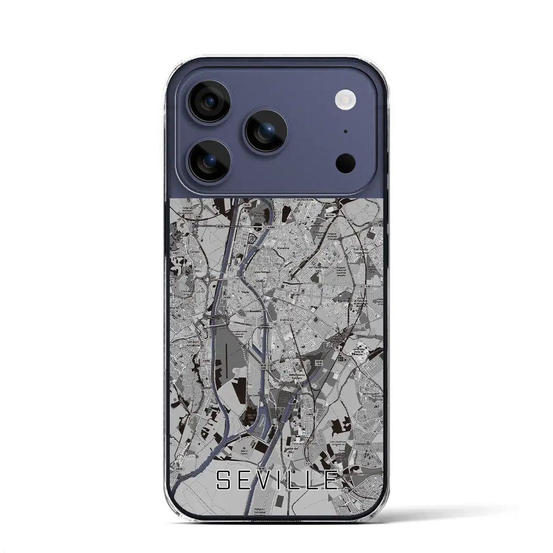 【セビリア(スペイン)】地図柄iPhoneケース(クリアタイプ)モノトーン・iPhone 17 Pro Max 用
