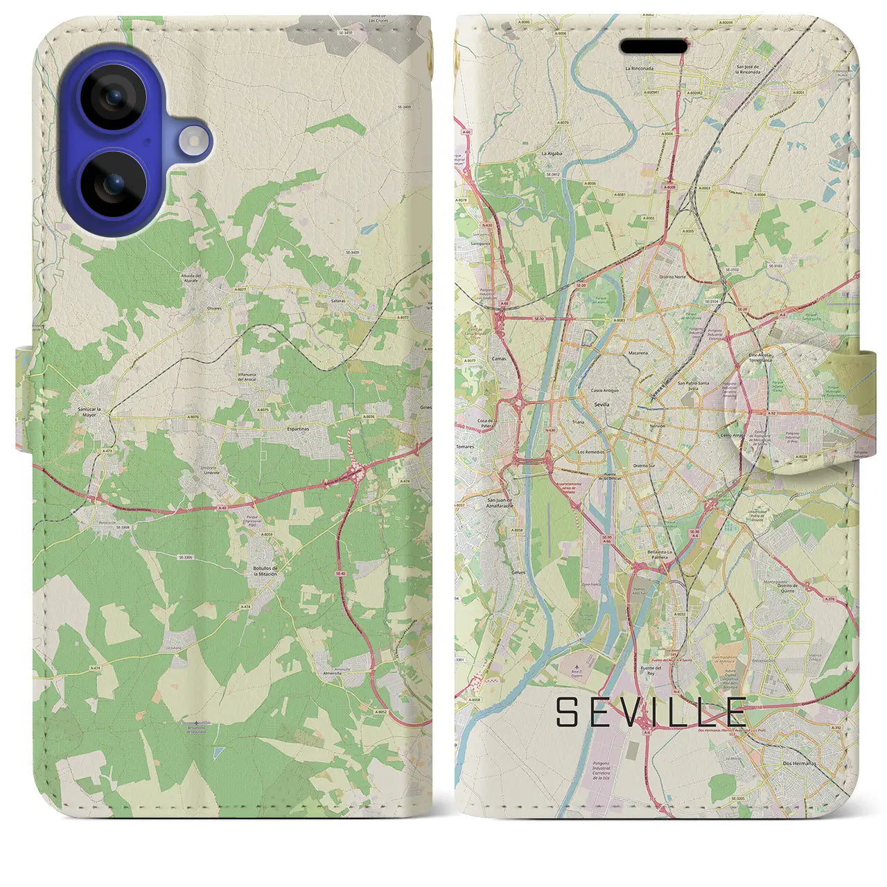 【セビリア(スペイン)】地図柄iPhoneケース(手帳タイプ)ナチュラル・iPhone 16 Pro Max 用