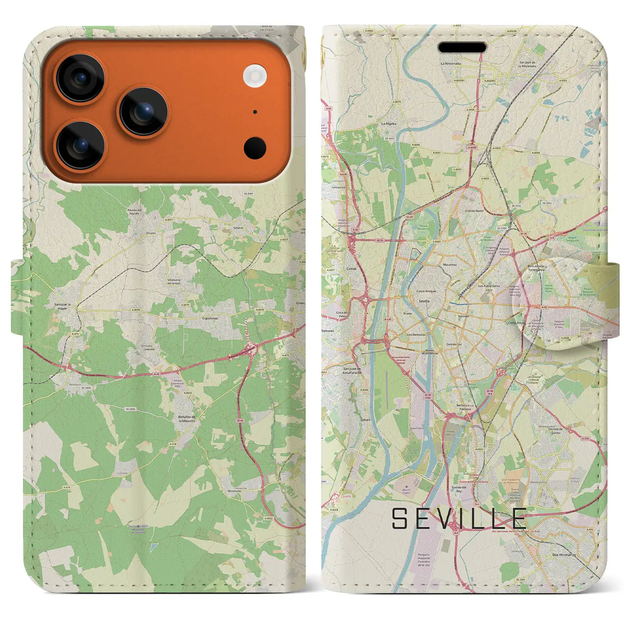 【セビリア(スペイン)】地図柄iPhoneケース(手帳タイプ)モノトーン・iPhone 17 Pro Max 用