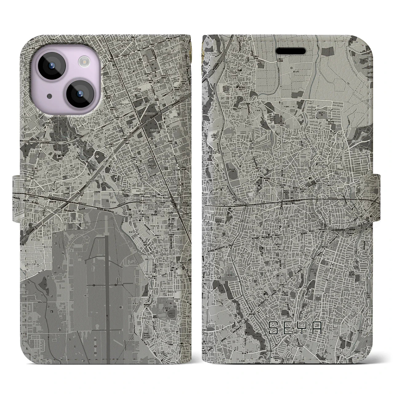 【瀬谷(神奈川県)】地図柄iPhoneケース(手帳タイプ)モノトーン・iPhone 14 用