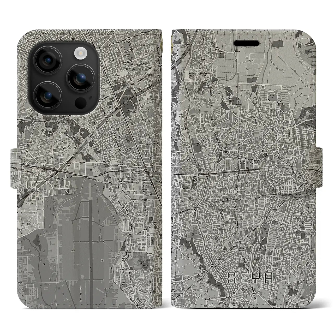 【瀬谷(神奈川県)】地図柄iPhoneケース(手帳タイプ)モノトーン・iPhone 16 用