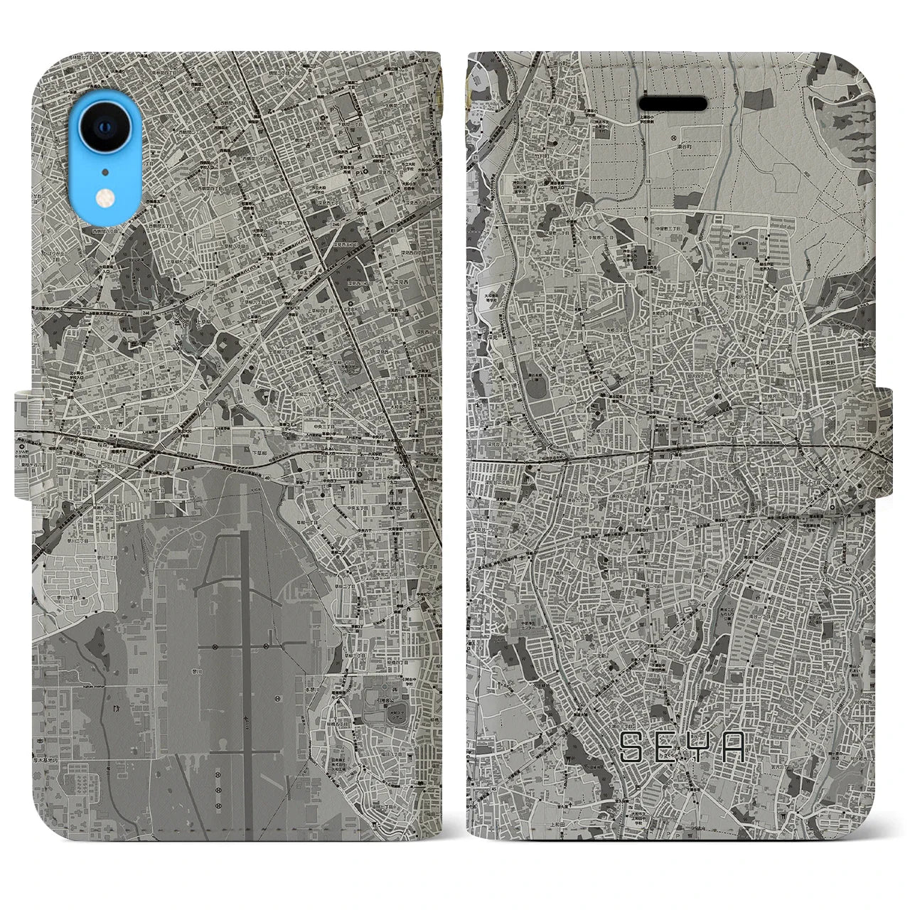 【瀬谷(神奈川県)】地図柄iPhoneケース(手帳タイプ)モノトーン・iPhone XR 用