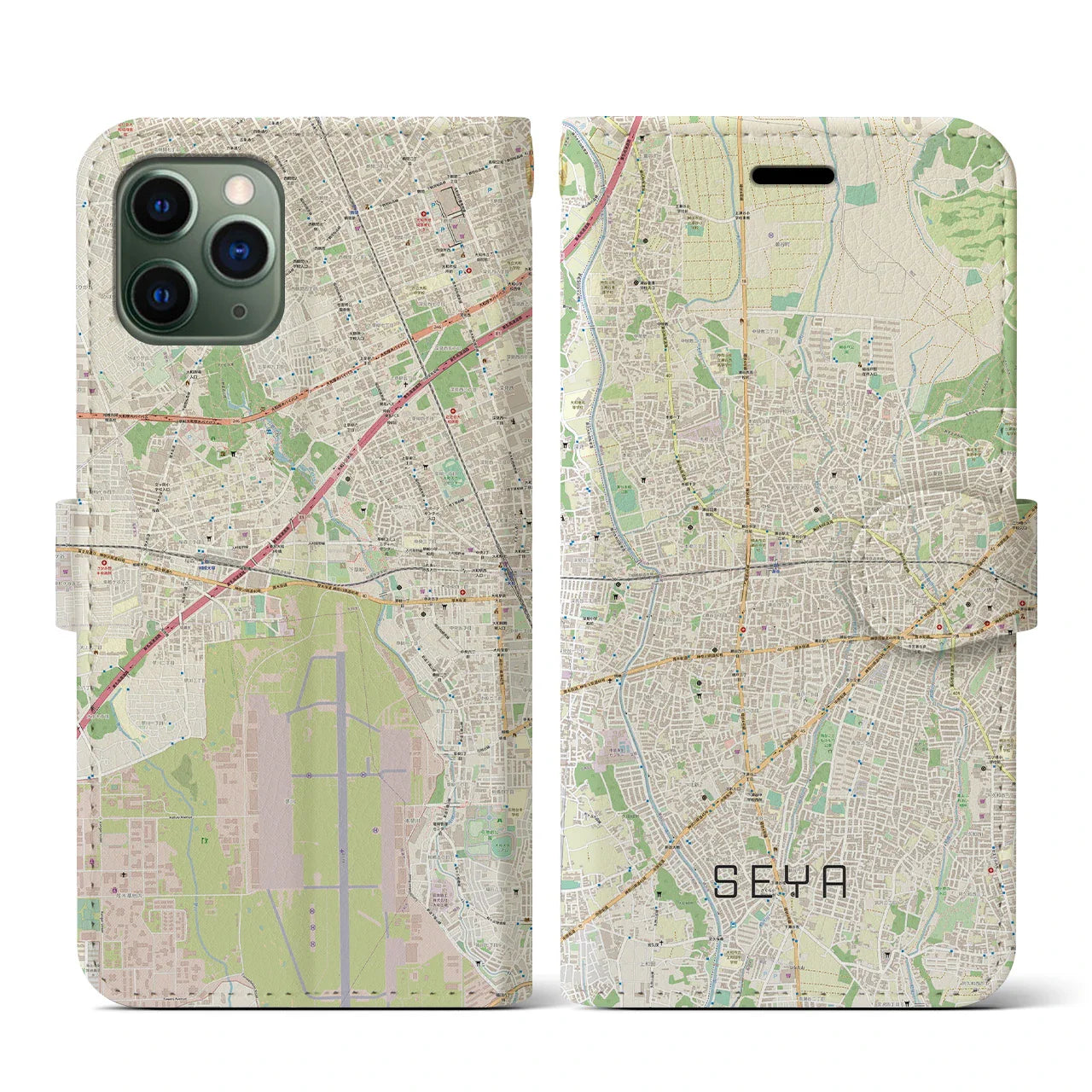 【瀬谷(神奈川県)】地図柄iPhoneケース(手帳タイプ)ナチュラル・iPhone 11 Pro 用