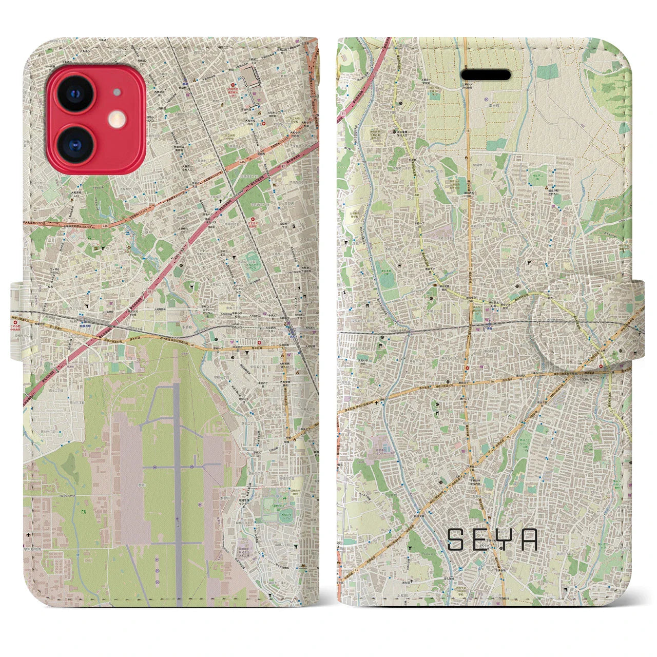 【瀬谷(神奈川県)】地図柄iPhoneケース(手帳タイプ)ナチュラル・iPhone 11 用