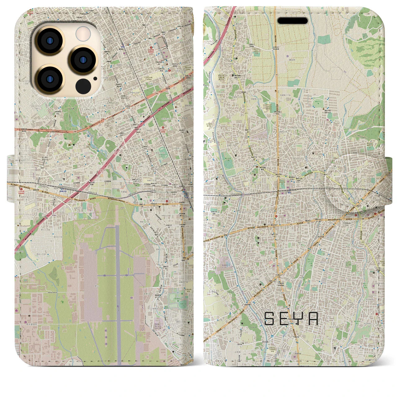 【瀬谷(神奈川県)】地図柄iPhoneケース(手帳タイプ)ナチュラル・iPhone 12 Pro Max 用
