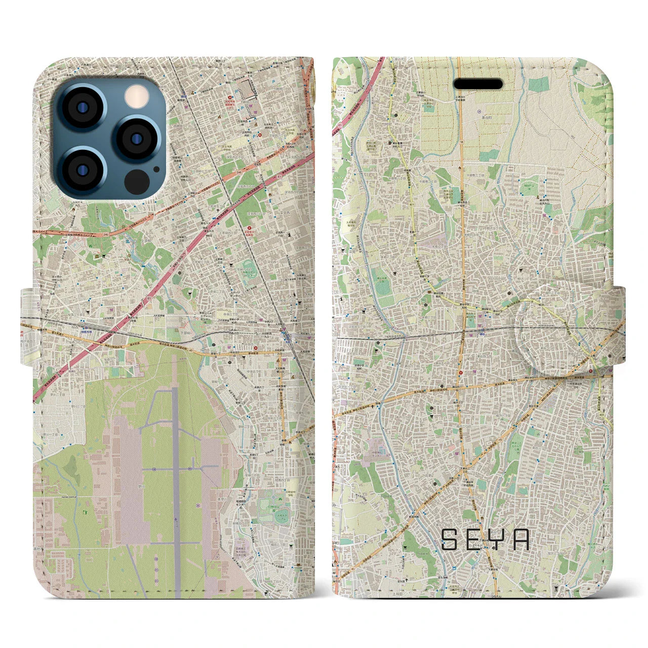 【瀬谷(神奈川県)】地図柄iPhoneケース(手帳タイプ)ナチュラル・iPhone 12 / 12 Pro 用