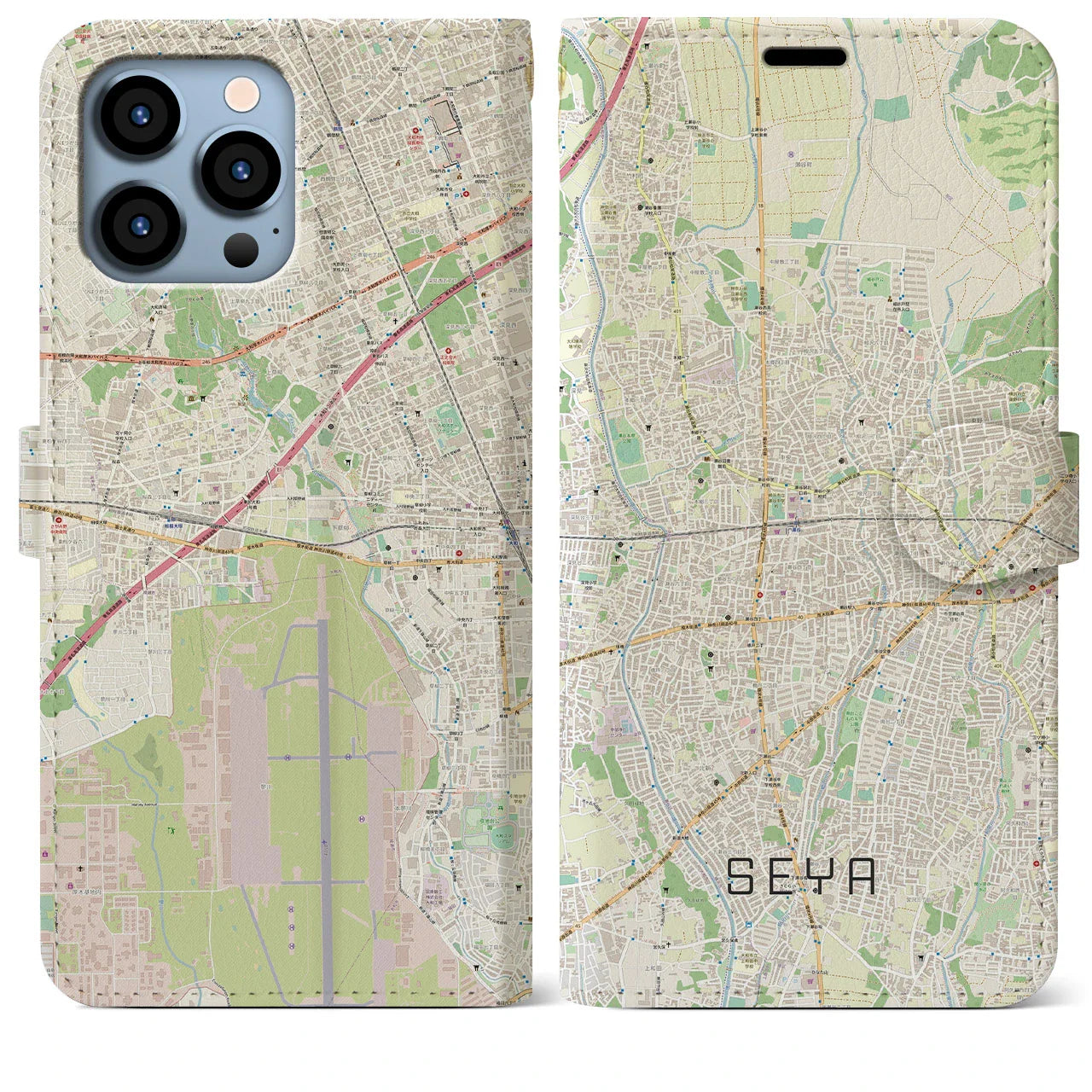 【瀬谷(神奈川県)】地図柄iPhoneケース(手帳タイプ)ナチュラル・iPhone 13 Pro Max 用