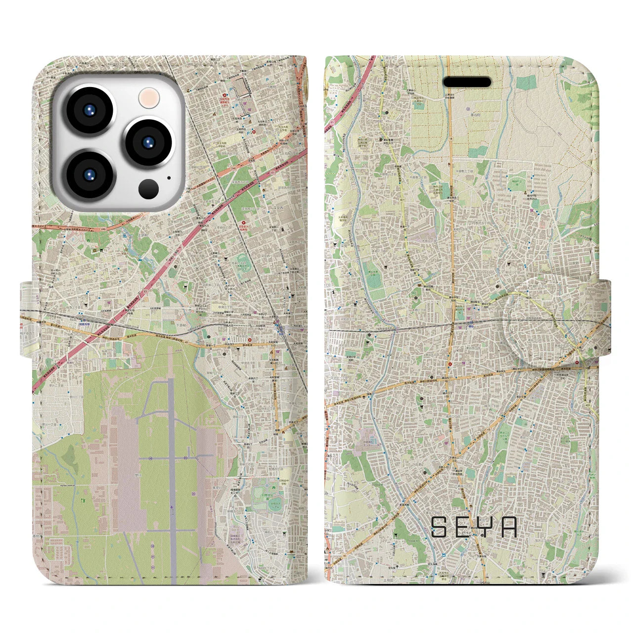 【瀬谷(神奈川県)】地図柄iPhoneケース(手帳タイプ)ナチュラル・iPhone 13 Pro 用